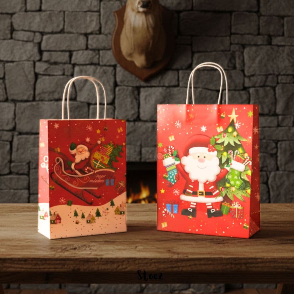 KIT 6 12 18 Embalagem Sacola de Natal Presente Papel papai noel 34x25 E 21X15