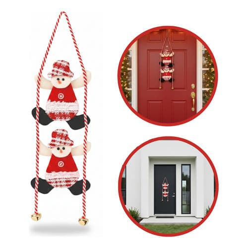 Enfeite Porta Duo Subindo Escada Papai Noel 50cm Natal Boneco De Neve