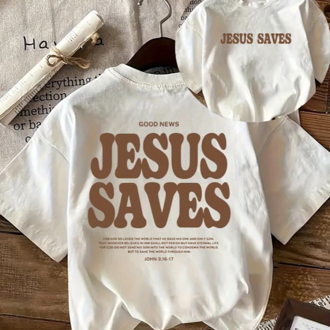 [Camiseta Premium em Algodão Puro]CC Blusa Algodão Camiseta Oversized Larga Jesus Saves Versículo Religioso Casual Verão