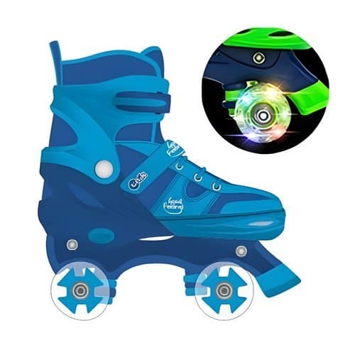 Patins Infantil Quad Rodinhas Led Roller Skate Ajustavel Tamanho 35 38 Azul