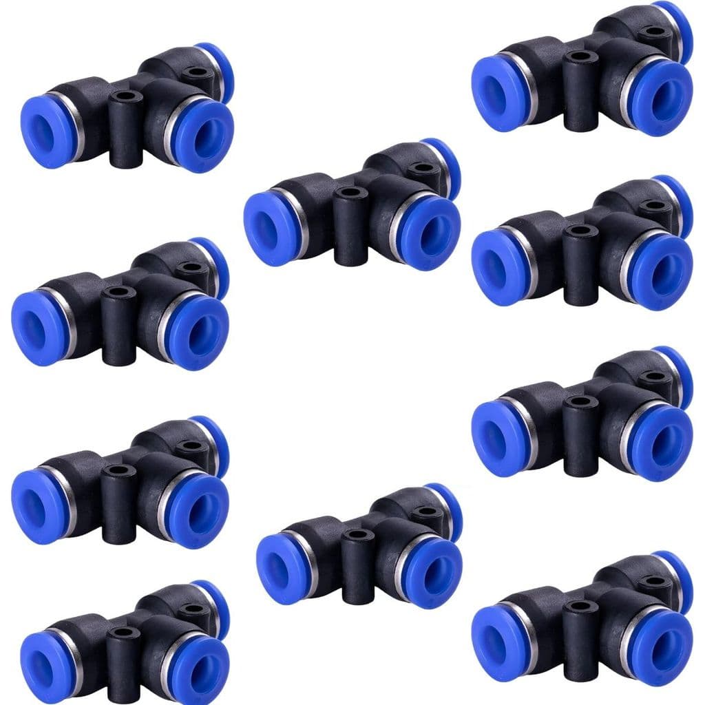KIT 10 Peças Conexão Pneumática União Em T 8mm ( Tee ) Linha de ar e pintura