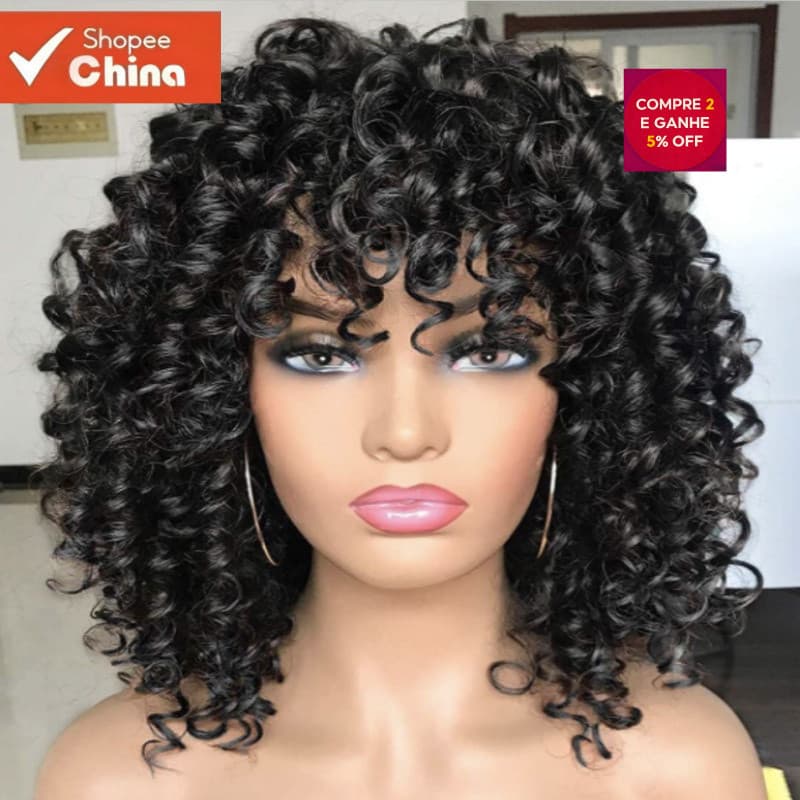 Peruca Africana Curta e Cacheada Fashionável, Peruca de Cabelo Humano Cacheado Natural Orgânico NVWE