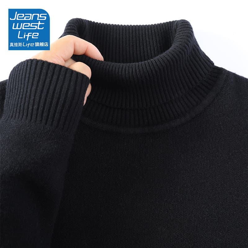 Zhenweisi LIFE Suéter preto masculino de inverno de uma peça de lã solta interna gola alta forro de lã camisa de fundo M