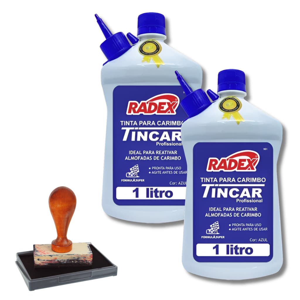 2 Tinta Para Almofada De Carimbo Refil 1 Litro Cada Cor Azul Com Bico Aplicador
