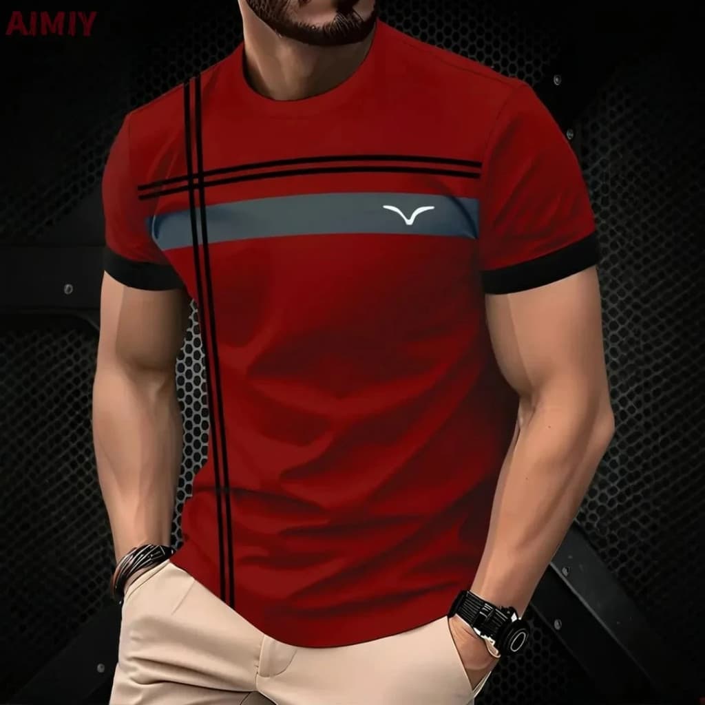 Camiseta De Negócios Masculina Verão Ao Ar Livre Casual Em Torno Do Pescoço Manga Curta Listra Superior Estilo Impresso