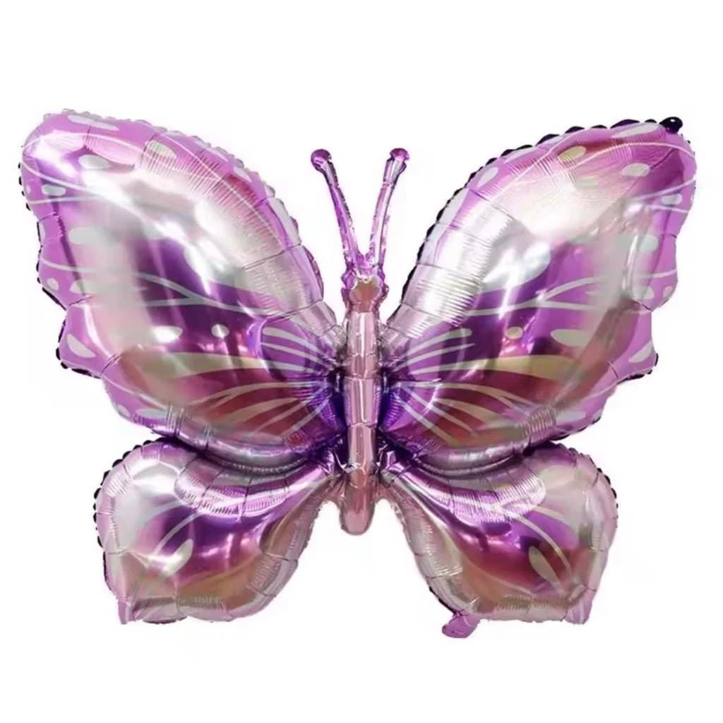 3 Balão Metalizado Borboleta Gigante Lilás 100x74cm Festa Jardim Decoração Enfeite