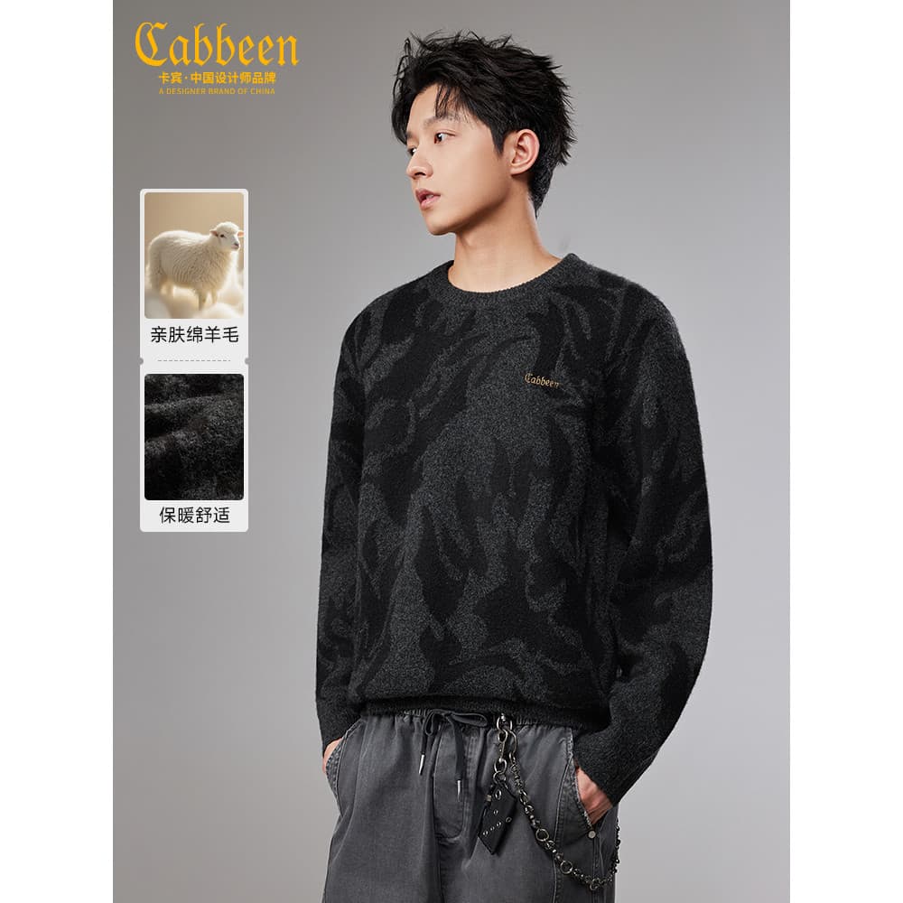 [Incluindo lã] Suéter Kabin Jacquard com gola redonda masculino inverno novo estilo suéter de malha quente