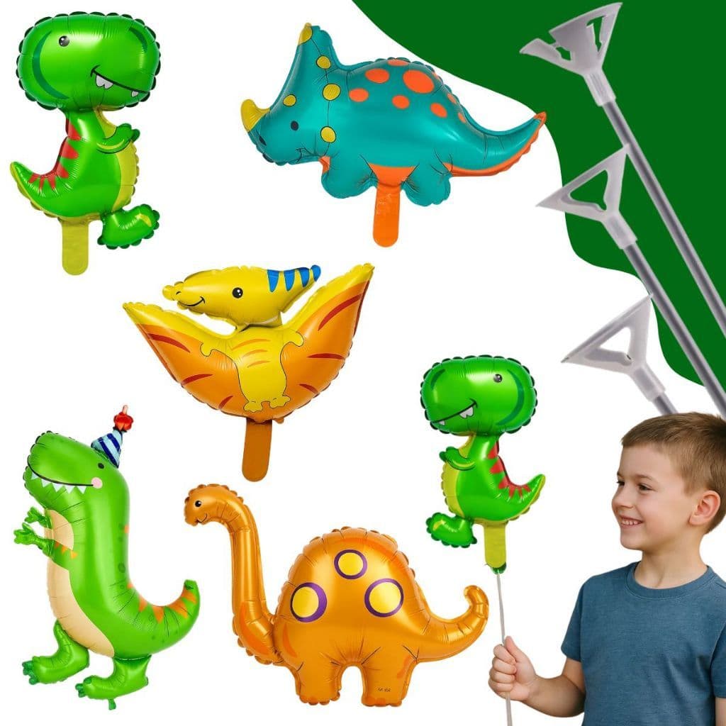 Kit Balão Dinossauro Baby Metalizado 35cm Inflável Brinquedo Festa Decoração Premium Aniversário