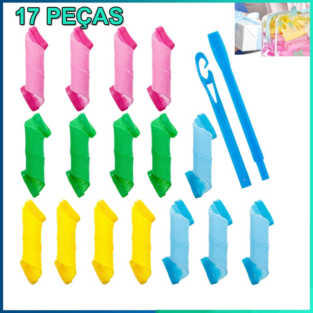 Conjunto de 17 rolos de cachos de 15 cm para cabelos curtos e longos rolos sem calor Modeladores de Cabelo Diy