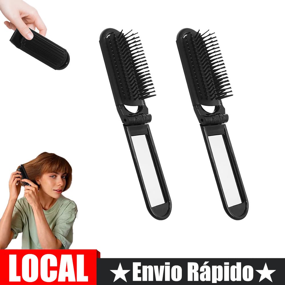 2 peças (dobrável único 11cm x 4cm) quadrado 2 em 1 pente pequeno dobrável com espelho de maquiagem PP + lente de vidro