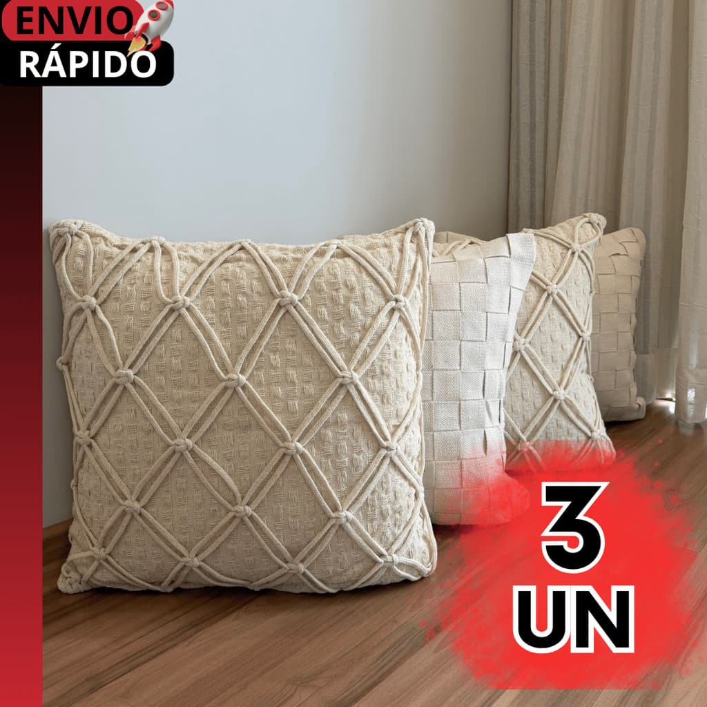 CONJUNTOS CAPAS DE ALMOFADAS FEITAS À MÃO BOHO CHIC – ARTESANAIS – BOHO, MODERNAS DECORATIVAS 45X45.