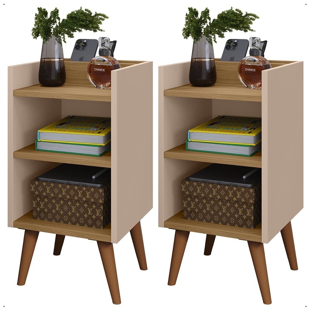 Kit com 2 Mesa de Cabeceira Nicho Organizador, pés retrô em PVC e Porta-Celular Max - MÓVEIS UP