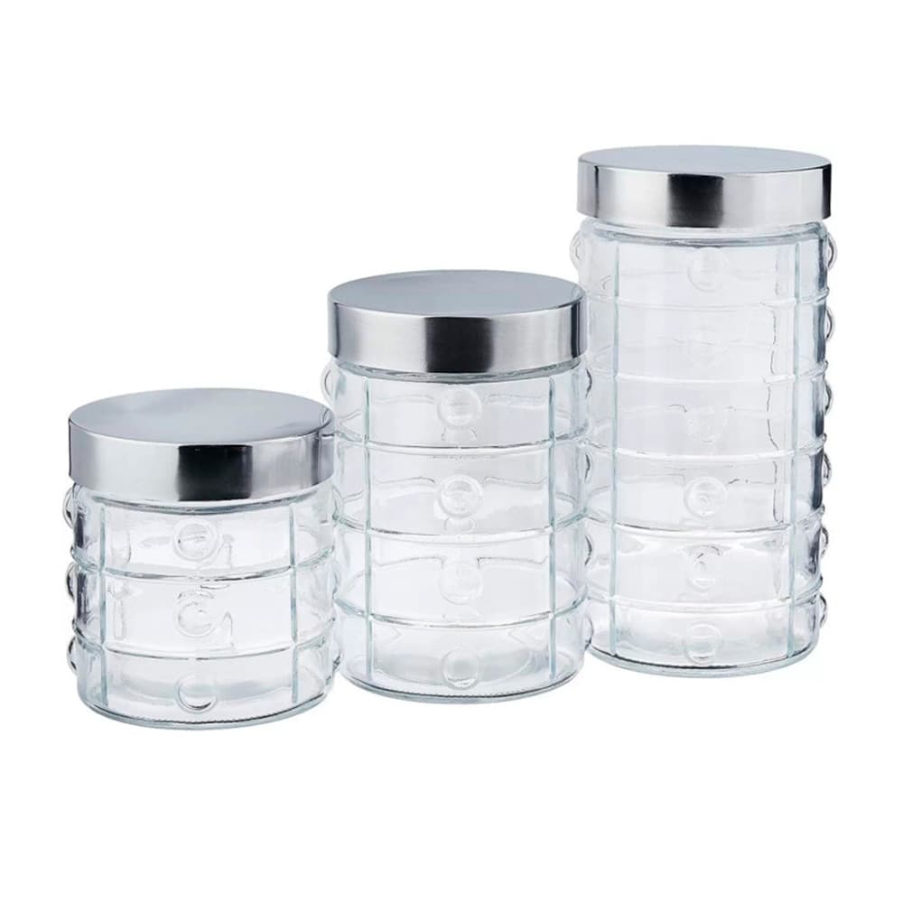 Conjunto 3 Potes de Vidro para Cozinha Organização e Conservação