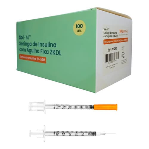 Seringa De Insulina Sol 0,3ml C Agulha 6mm X0.25mm 31g 100un 0.3 Ml