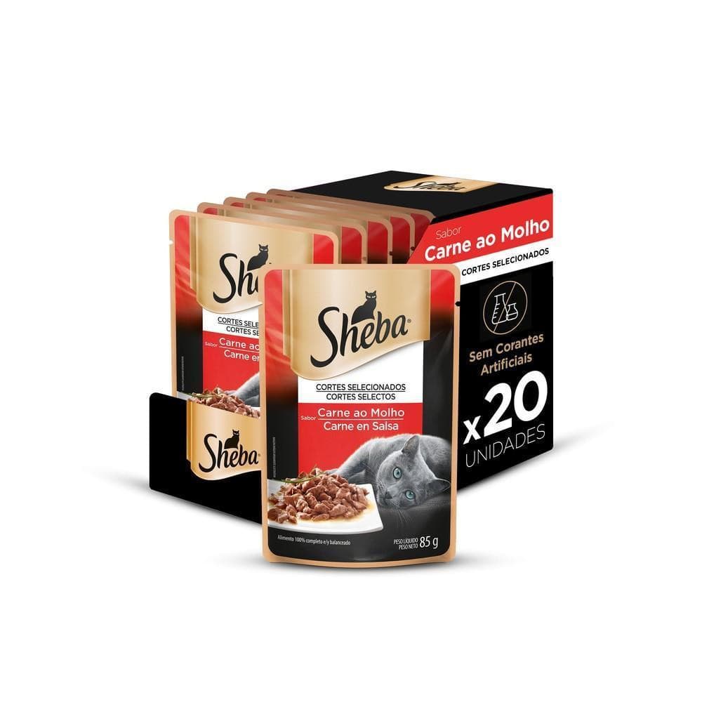 Kit Ração Úmida Sheba Sachê para Gatos Adultos Sabor Carne ao Molho 20 Unidades