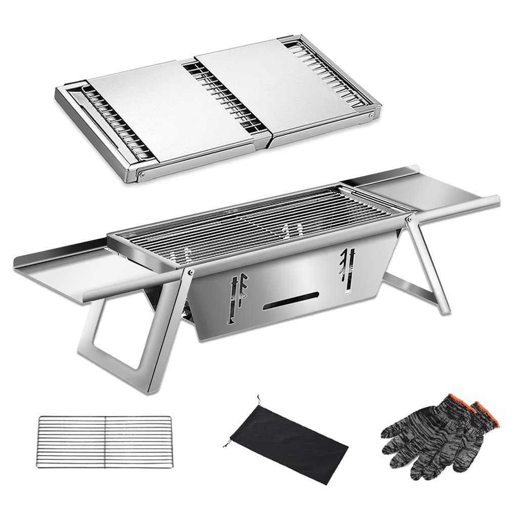 Churrasqueira Portátil Desmontável a Carvão Inox Escovado para camping área de lazer Flex Grill