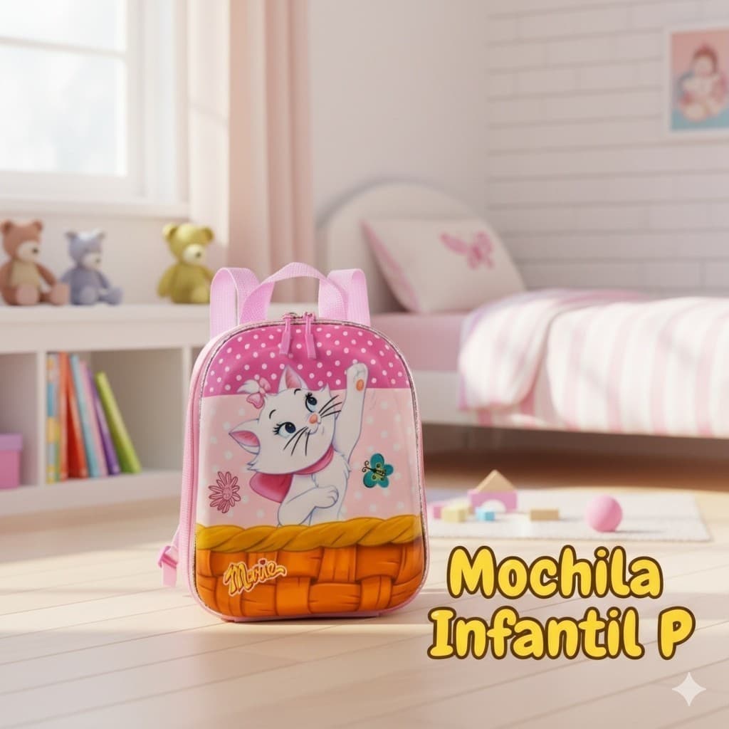 Mochila Gatinha Marie Disney ideal para Escola, Creche Rua Meninas Alças acolchoadas