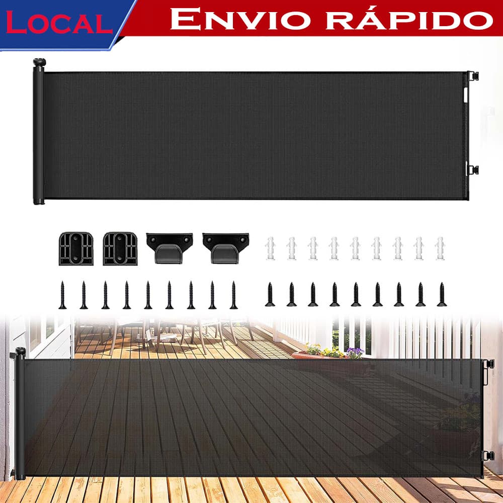 Portão retrátil para bebês 300x86cm Preto – para Casas com Crianças e Pets, Fácil Guardar, Prático