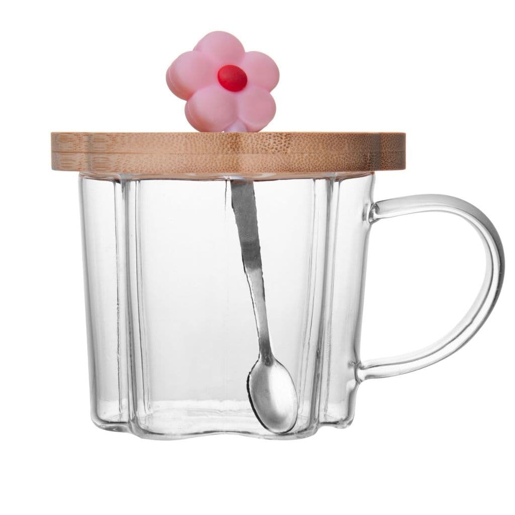 Xícara de ché com pores e colher Rosa margarida  280ML