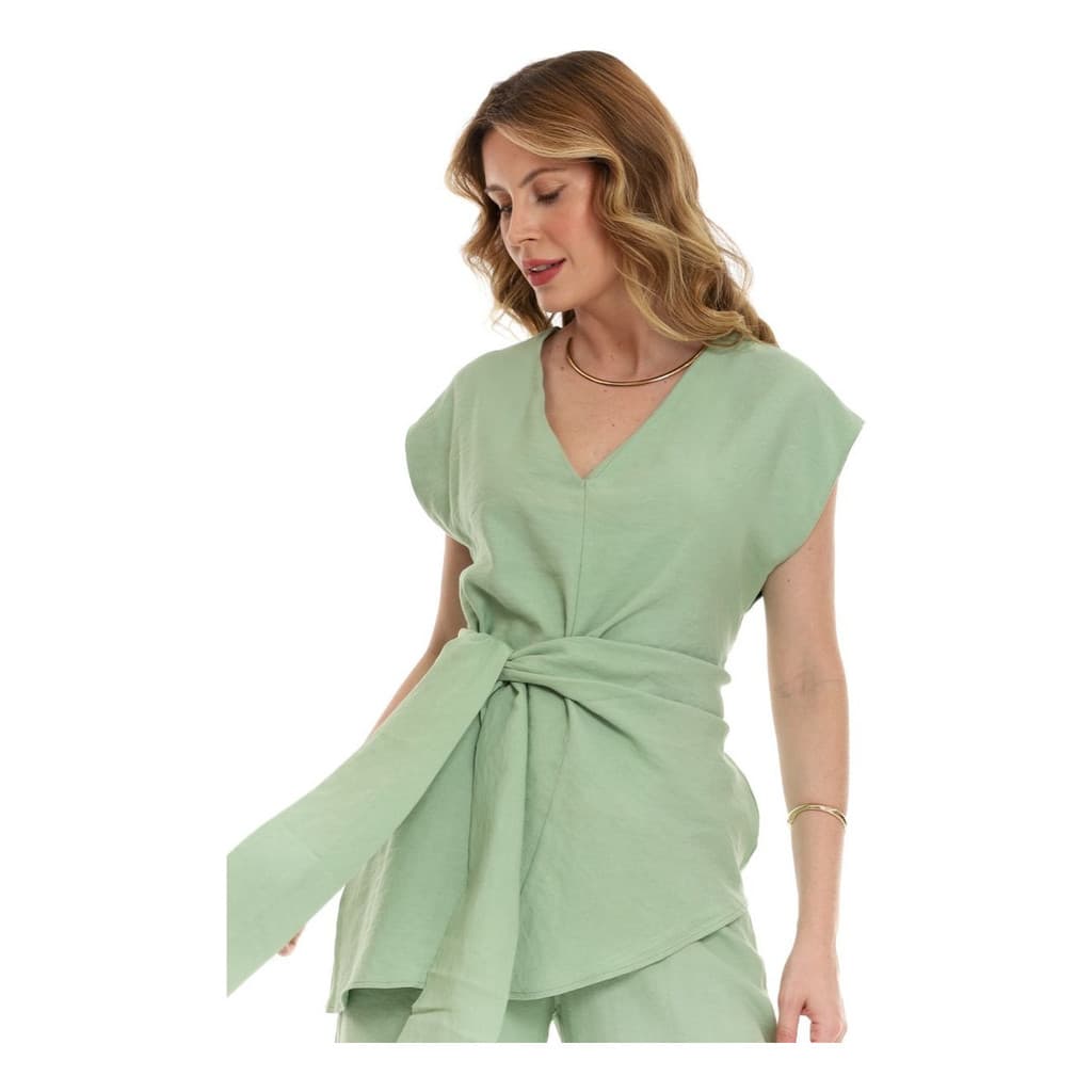 Conjunto Feminino Blusa Amarração Lateral Calça Social Elegante Detalhe Nó Moda Verão hz-con-004