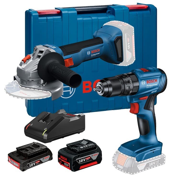Parafusadeira 1/2" GSB 185-LI + Esmerilhadeira  GWS 18V 8 + 1 Bateria 18V 2Ah + 1 Bateria 18V 4Ah + Carregador Bosch