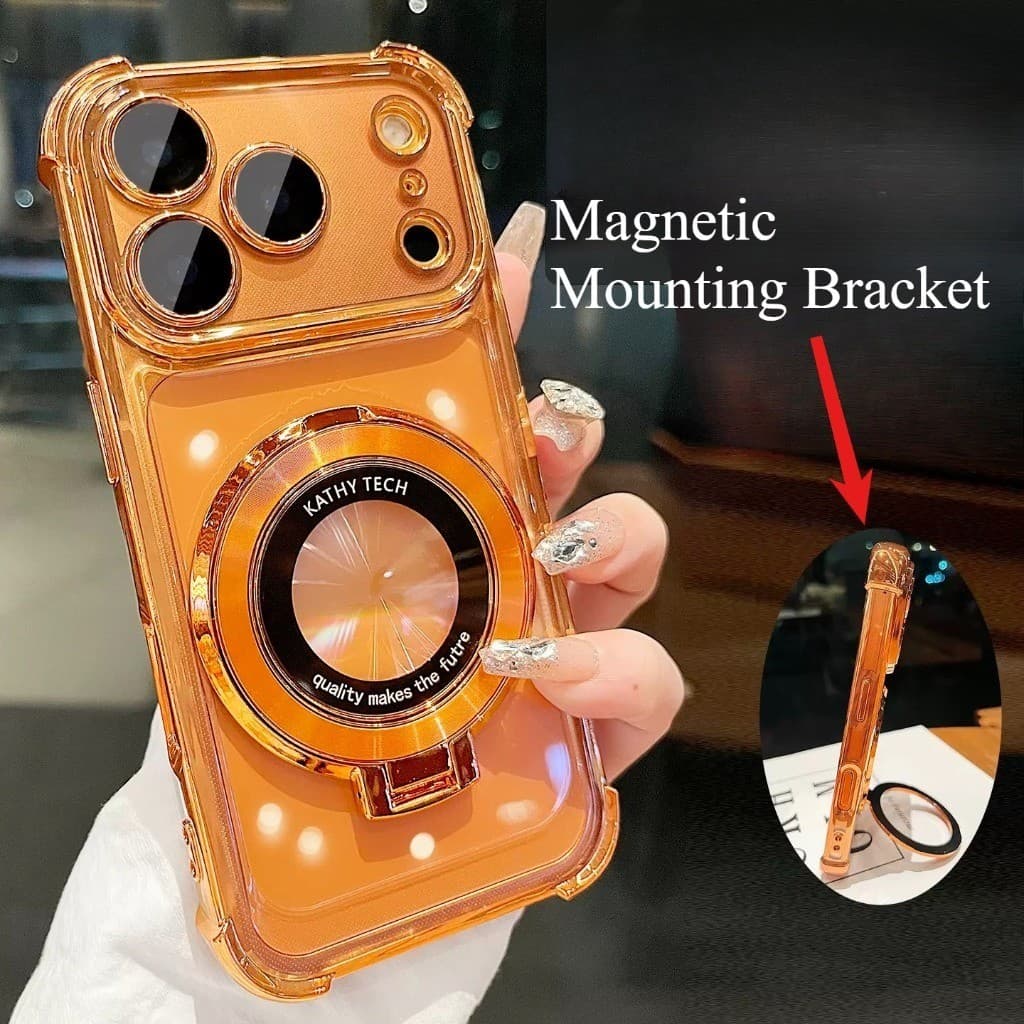 Luxo Chapeamento Transparente Anel Magnético Suporte Caso De Telefone Para IPhone 11 12 13 14 15 16 17 Pro Max Plus 17Ai