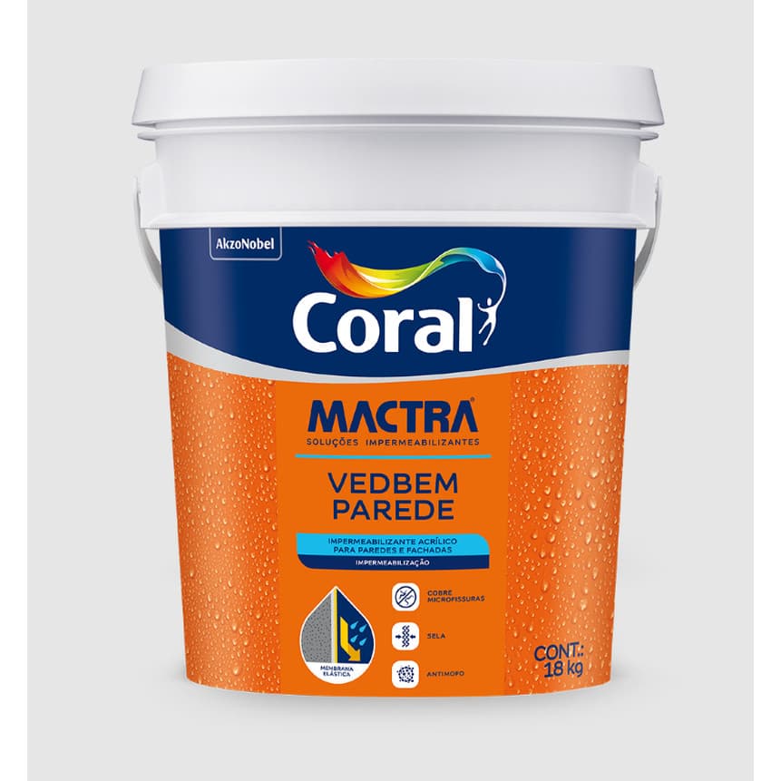 Tinta Borracha Liquida Impermeabilizante Emborrachada Coral Mactra 3,6Kg Veda  Parede Aderência