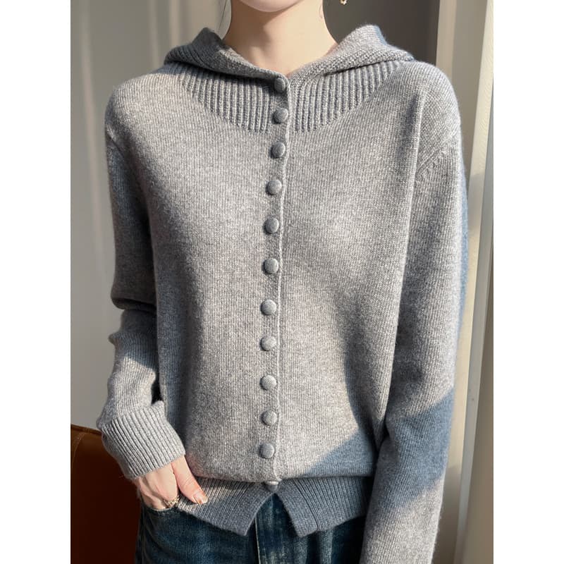 Cardigan de malha com capuz suéter jaqueta feminina com capuz solto manga comprida roupa externa