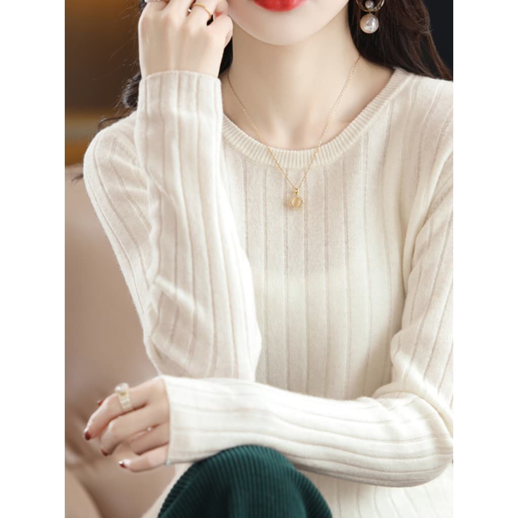 Primavera outono novo estilo baixo em torno do pescoço camisa de fundo feminino solto camisola interna versão coreana co