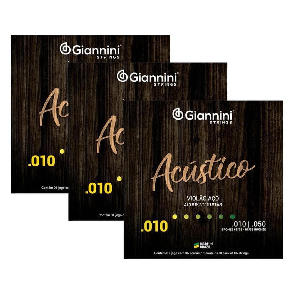 KIT 3 ENCORDOAMENTOS GIANNINI GESWAM VIOLÃO AÇO BRONZE 010