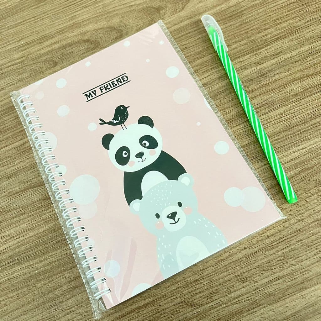 Caderno Espiral Pandas Fofos A5 Capa Mole - Papelaria Criativa