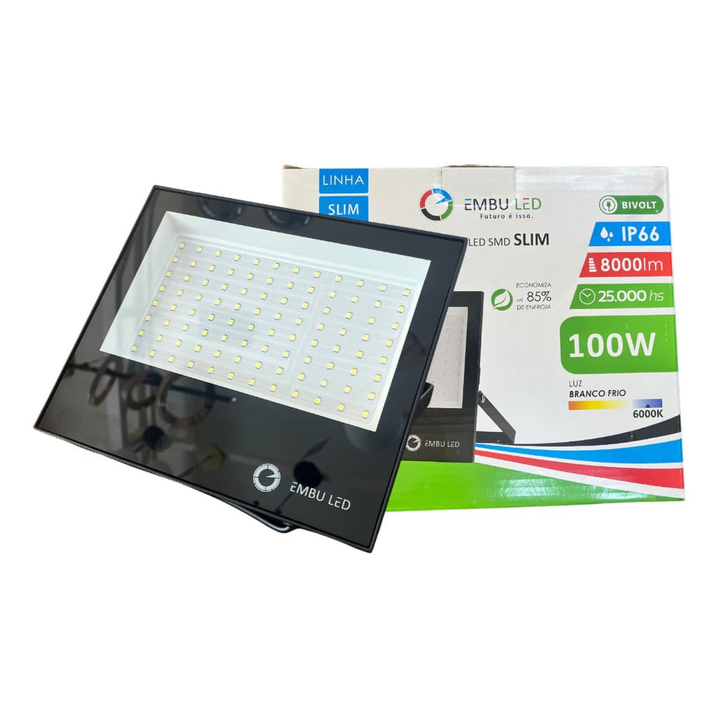 Refletor Led Embuled 100w 6500k Alumínio Ip66 Mini Eco Bivolt