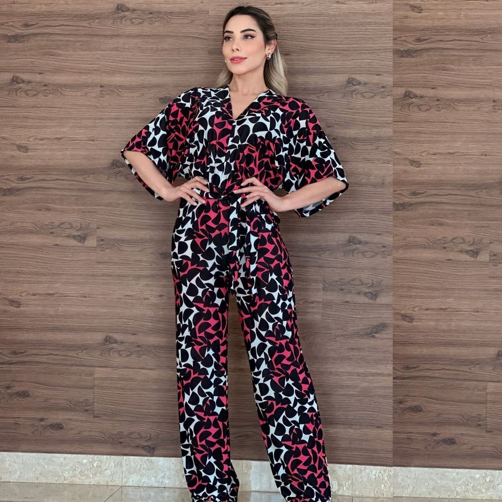 Macacão Feminino Longo Elegante Estampado Liganete Lindo Soltinho Confort Pratico Festa Trabalho
