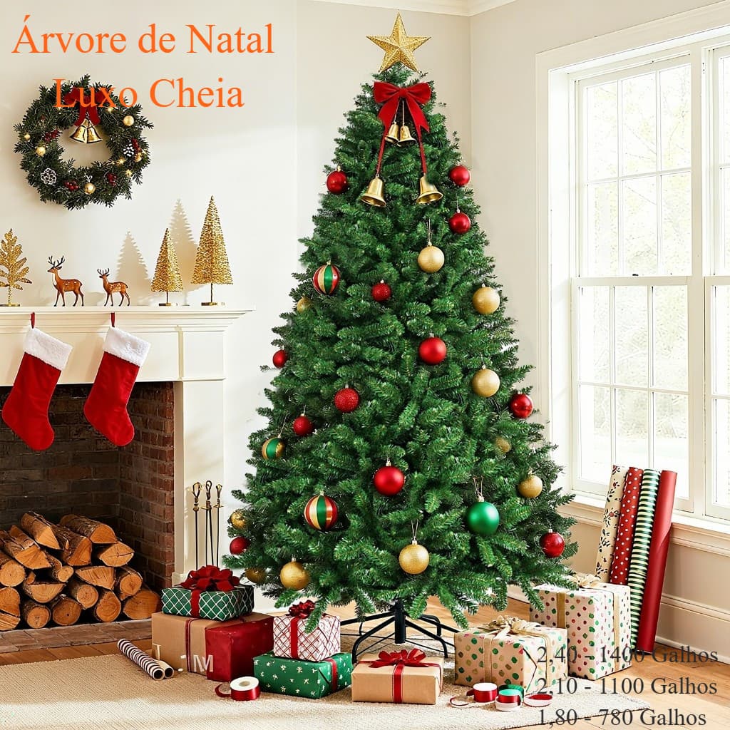 Árvore de Natal 2,40m 1400 Galhos Super Cheia Grande Luxo Premium Decoração Natal Pinheiro Verde