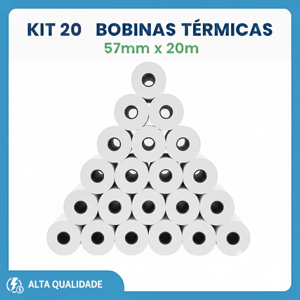 Bobina Térmica 57mm KIT 20 Rolos 57x20m p/ Maquininha Moderninha Point Pro Cielo ZIP