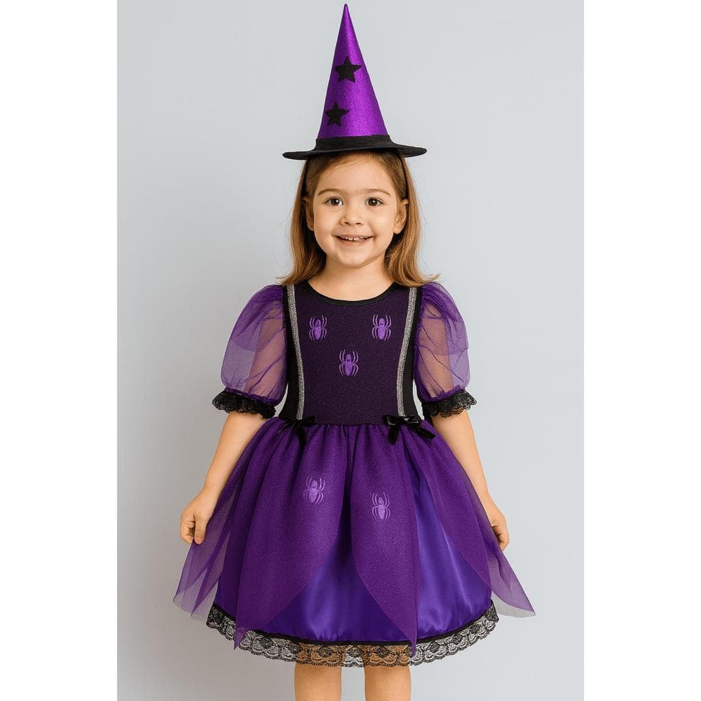 Fantasia Halloween Bruxinha Infantil Roxa Chapéu Papilloo