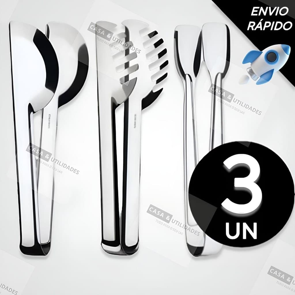 Jogo 3 Utensílios Para Cozinha Inox Pegador Universal Pegador de Massas e Pegador de Frios