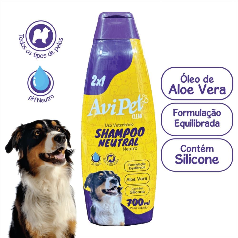 Shampoo Neutro Cães 700ml Avipet (Limpa, Condiciona, Hidrata, Revitaliza, Nutre e Brilha)