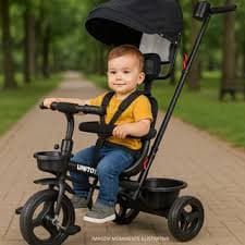 Triciclo Empurrador Vetrol Passeio Preto Andador Bicicleta Quadriciclo Carrinho Proteção Solar