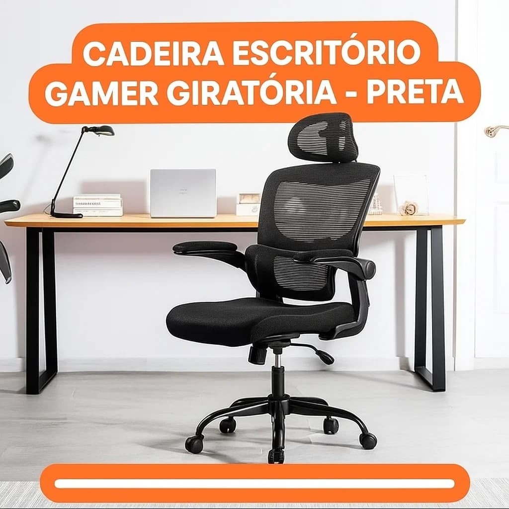 Cadeira Gamer Ergonômica Giratória Reclinável Ajustável Apoio Lombar Escritório Home Office Preta