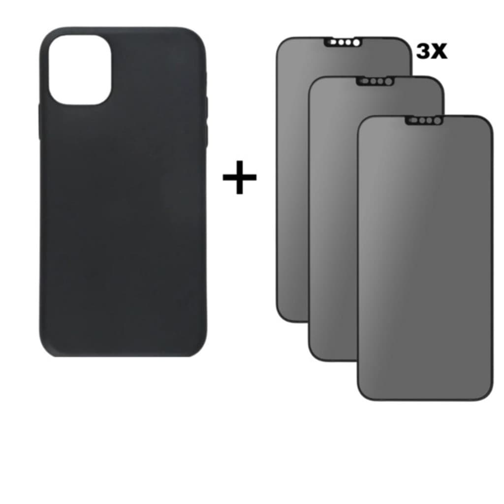 Kit 4em1 Case Preto + 3 Vidros 3D Privacidade iPhone 11 12 13 14 15 16 Pro Max - ADH