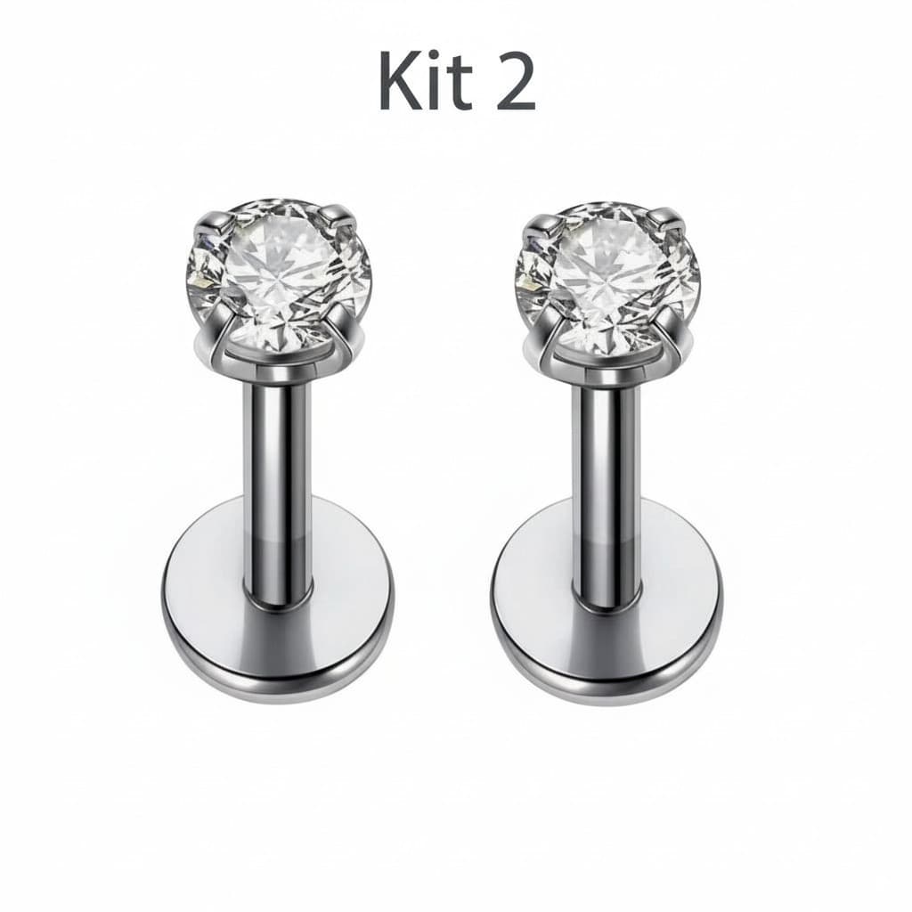 Kit 2 Piercing Labret  Ponto De Luz Helix Tragus Conch Aço Cirúrgico