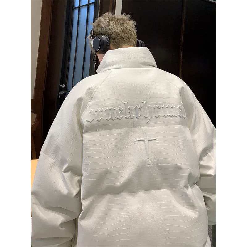 Americano crocodilo padrão couro do plutônio acolchoado jaqueta masculina inverno quente engrossado gola alta pão jaquet