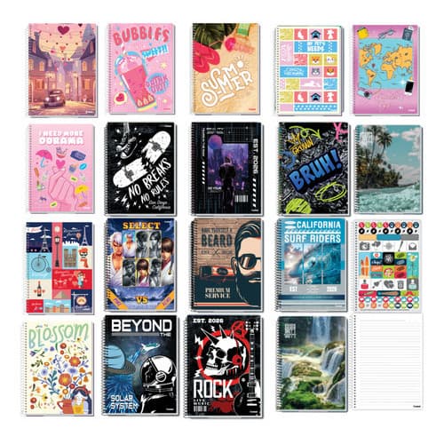 Kit 10 Cadernos Feminino 10 Masculino Capa Dura Estampas escolar universitário 96folhas sortidos