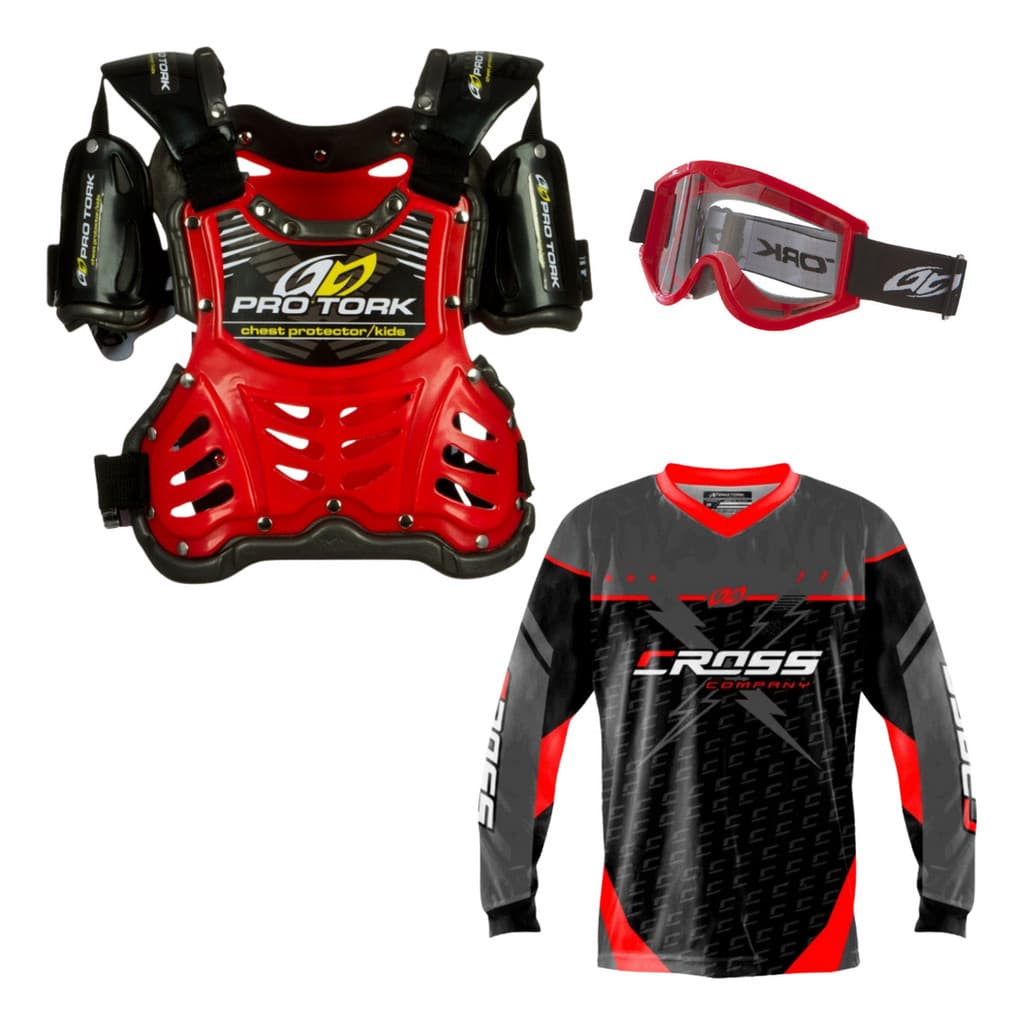 Kit Camisa Infantil Óculos Colete Motocross Trilha Offroad