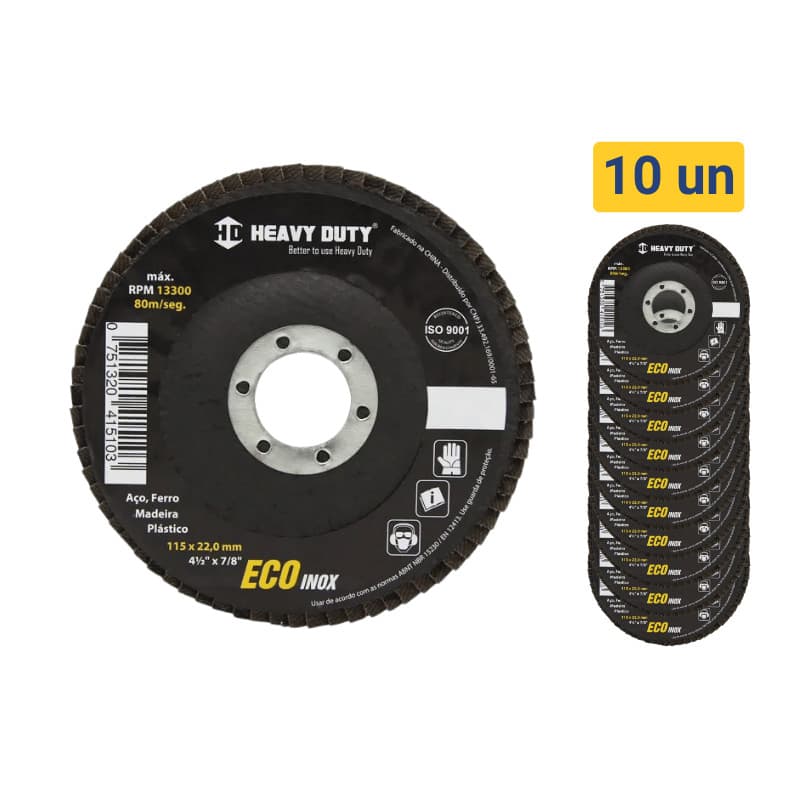 Disco Flap Ecoinox Fibra Conico 4.1/2 Grana 120 - 10 Peças - Heavy Duty