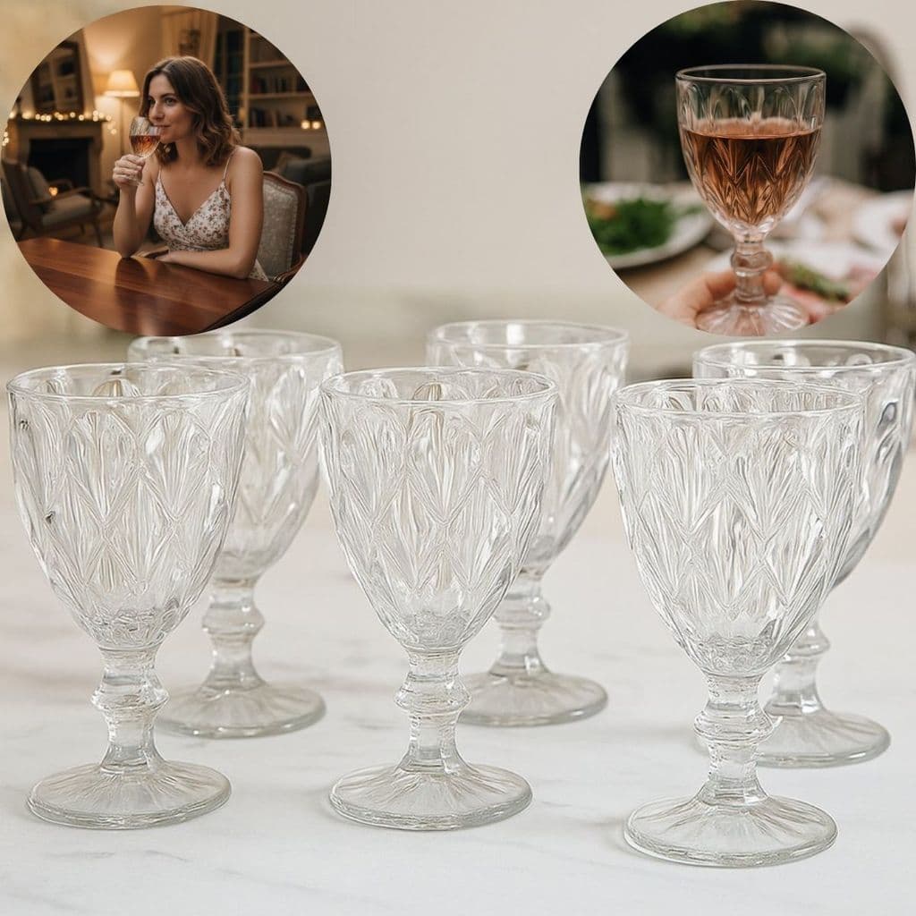 Conjunto 6 Taças Vidro Luxo Elegante Capacidade 340ml Festa Jantar Brilho Sofisticado