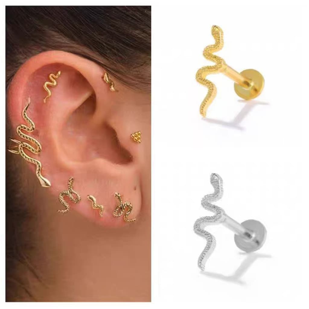 Brincos de aço inoxidável em formato de cobra, para piercings no tragus ou hélice.