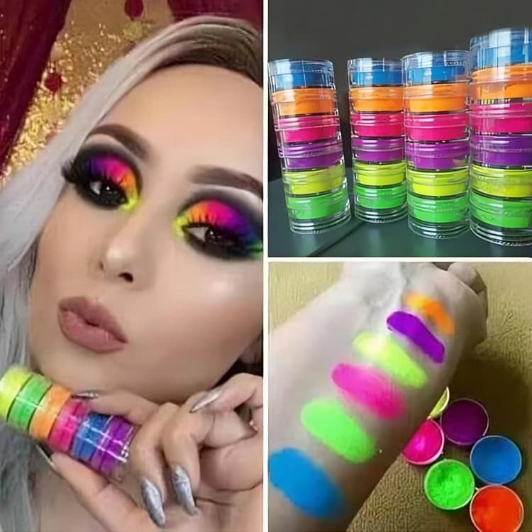 Kit 6 Sombras Néon Colorida Olhos Unhas Festa Carnaval