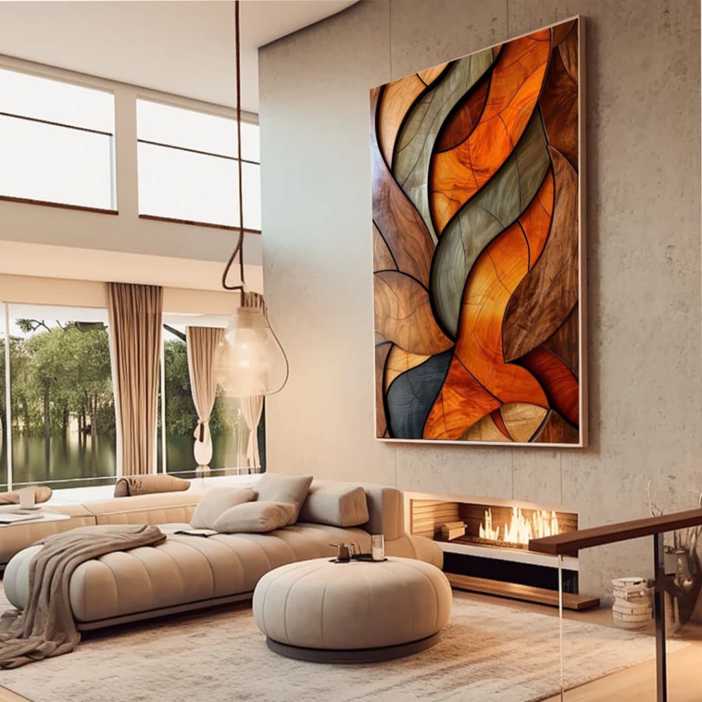 Quadro Decorativo 80x110cm Vitro Mosaico Madeira Decoração de Parede Hall Luxo Sala Quarto MDF vip